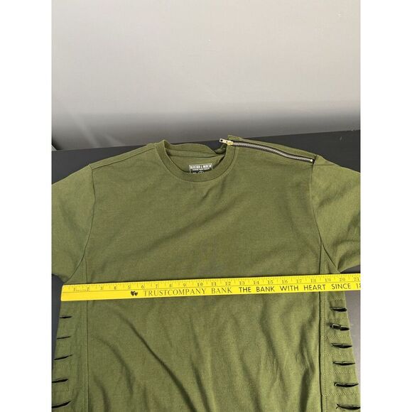 Bleecker Mercer Adult Large Green Short Sleeve Shredded Shirt Crewneck Zipper - Picture 6 of 13